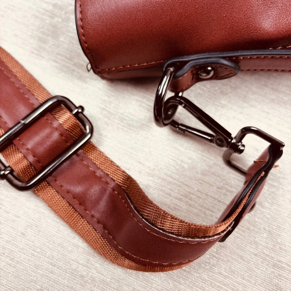 Mosiso Faux Leather Cognac Brown Laptop Bag Large Tote Straps Pockets 18